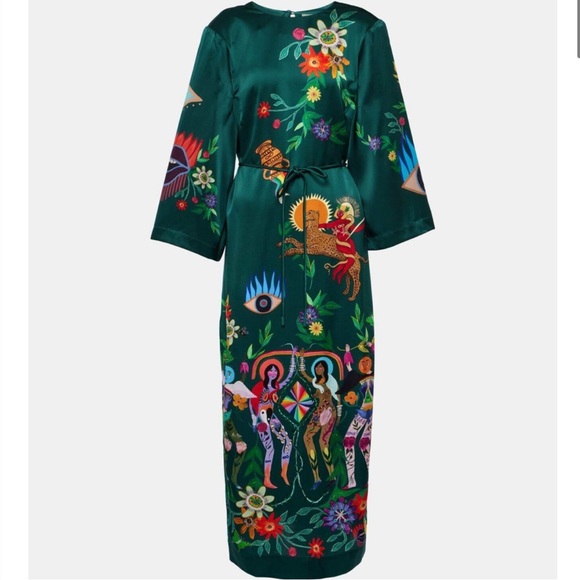 Alemais Agatha Printed Graphic Maxi Midi Slit Belted Dark Green Dress size US 6 - Picture 4 of 15